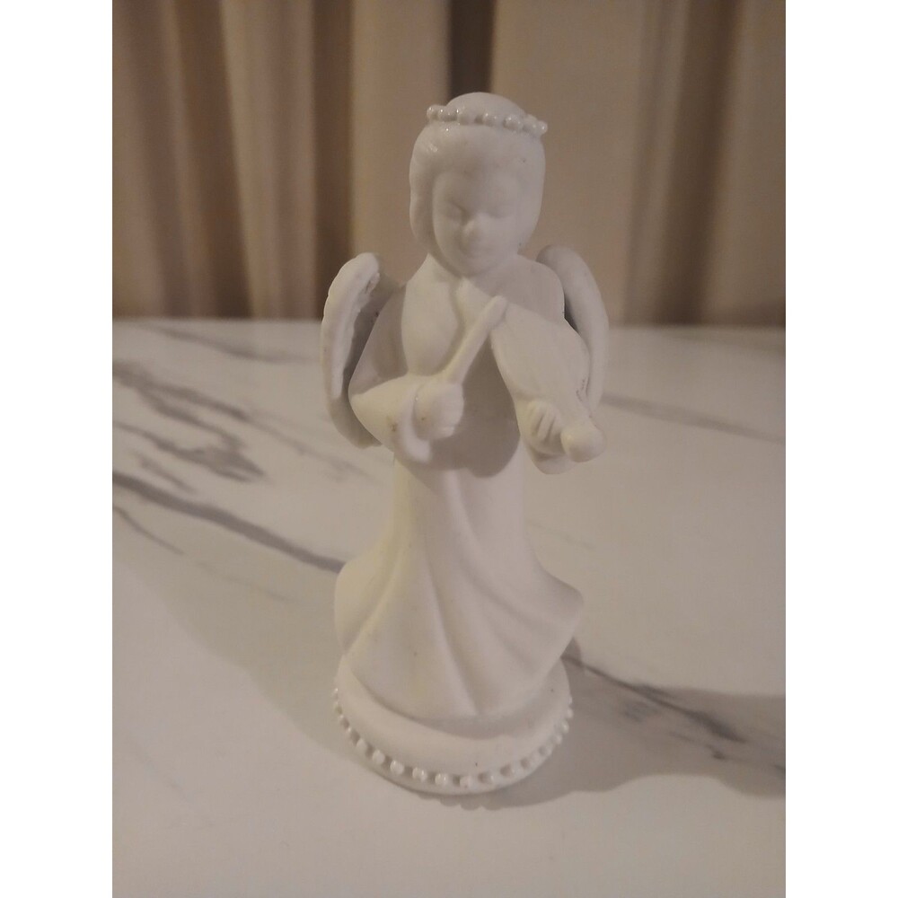 White Beaded Angel  Porcelain Figurine- 4 Inch